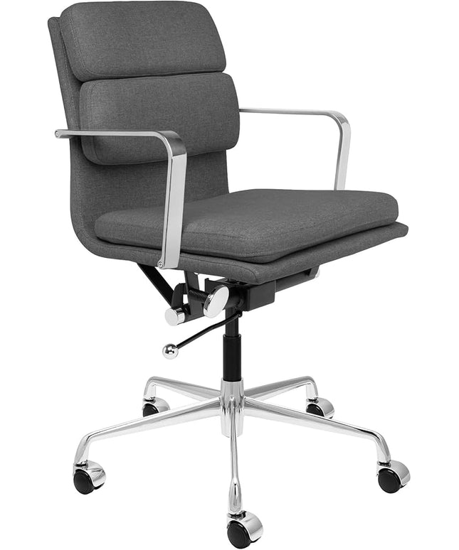 Laura Davidson Furniture SOHO II Padded Management Office Chair - Mid Back Desk Chair with Arm Rest, Swivel & Cushion Availability, Made of Poly-Cotton Fabric, Charcoal Fabric, Computer Chair