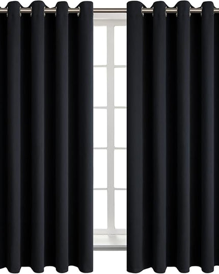 BGment Blackout Curtains - Grommet Thermal Insulated Room Darkening Bedroom and Living Room Curtain, Set of 2 Panels (70 x 63 Inch, Black)