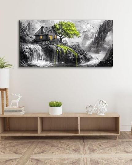 ERQINHUA Black And White Wall Painting Canvas Wall Art For Living Room Wall Decor For Bedroom Office Decoration Green Tree Landscape Pictures Artwork Modern Inspiration Posters Home Decor 20"X40"