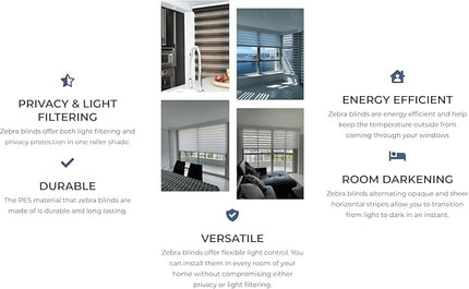 Shadesu Custom Size Zebra Blinds for Windows, 27" W x 72 H, Grey, Dual Layer Free-Stop Zebra Shades, Light Control for Day and Night, Sheer Blinds for Indoor Windows, Bedroom, Kitchen