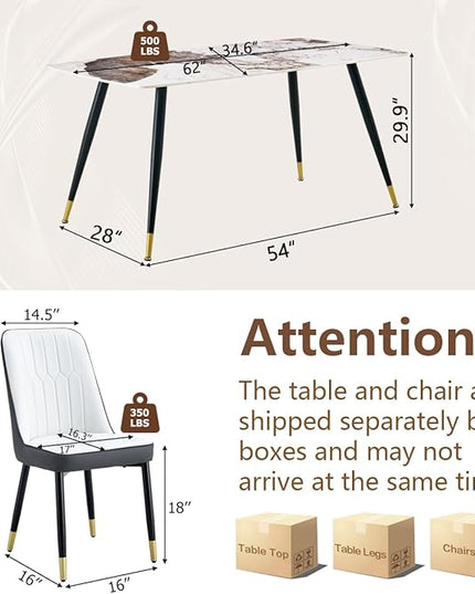 Dining Table Set for 4, Dining Room Table Set for 4, Sintered Stone Kitchen Table Top and Modern Chairs Set of 4 for Kitchen Dining Living Room