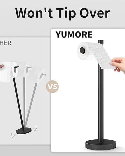 YUMORE Toilet Paper Holder Stand Freestanding, Weighted and Sturdy Matte Black Stainless Steel Design with Non-Slip Cap, Rustproof Tissue Roll Holder for Modern Bathroom, RV