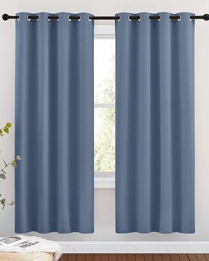 NICETOWN Blackout Curtain Drapes for Living Room - Decorative Thermal Insulated Solid Grommet Top Room Darkening Window Treatments for Kids (Stone Blue, 1 Pair, 46 x 72-Inch)