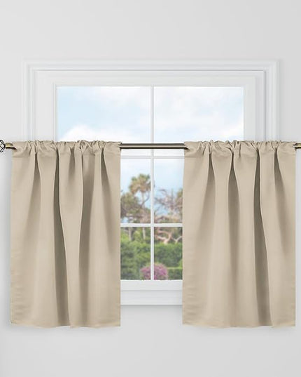 BGment Champagne Curtains 36 Inch Length for Small Windows - 34 x 36 inch Camper Curtains Rod Pocket and Back Tab Thermal Insulated Room Darkening Drapes for Kitchen/Cafe Room, Set of 2 Panels
