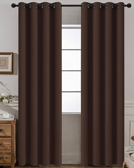 Yakamok Blackout Curtains Room Darkening Thermal Insulated Window Panels,Solid Grommet Top Drapes for Bedroom/Living Room(52Wx90L, Chocolate Brown, 2 Panels)