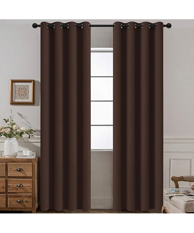 Yakamok Blackout Room Darkening Insulated Grommet Panels Window Curtains with 2 Tie Backs (Set of 2, Chocolate Brown, 52 x 96 Inch)