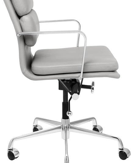 Laura Davidson Furniture SOHO II Padded Management Office Chair - Mid Back Desk Chair with Arm Rest, Swivel & Cushion Availability, Made of Faux Leather, Grey, Computer Chair