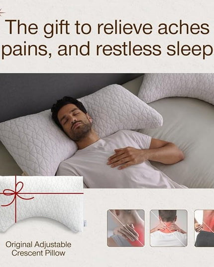 Coop Home Goods Original Crescent Adjustable Pillow, Queen Bed Pillows for Shoulder, Neck & Head Support, Crescent Foam Pillows - Medium Firm for Back & Side Sleeper, CertiPUR-US/GREENGUARD Gold