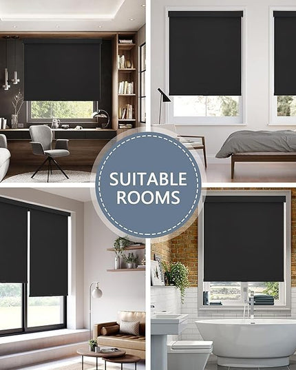 AOSKY Blackout Roller Shades Cordless Blinds for Windows, Free-Stop Shades with Valance, Thermal Insulated Fabric, UV Protection, Natural Woven Blinds for Home and Office (39" W x 72" H, Black)