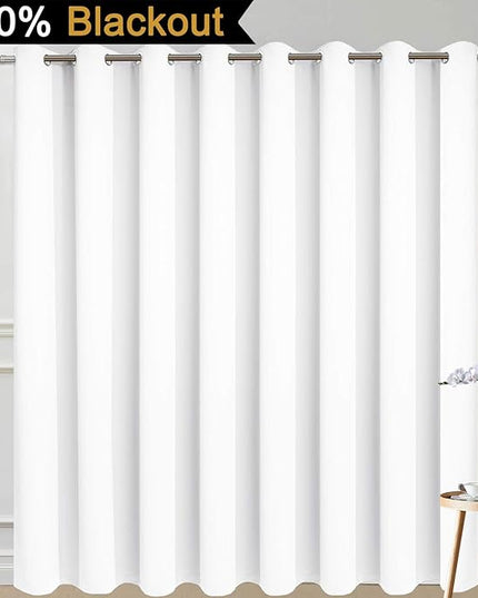 Yakamok Total Blackout Extra Wide Patio Sliding Door Curtains, Grommet Thermal Insulated Blind Curtains, Sliding Glass Door Panel for Living Room/Space Room Divider, Pure White, W100 x L96, 1 Panel