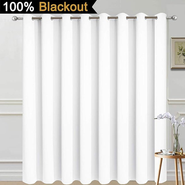 Yakamok Extra Wide Blackout Full Shading Curtains for Patio Door, Thermal Backing Sliding Glass Door Drape, Privacy Assured Window Treatment, Room Divider Curtains,Pure White, W100 x L84, 1 Panel