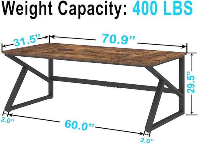 IBF 70 Inch Rustic Brown Desk, Industrial Large Metal Wood Double Computer Desk, Long Home Office Desks Table for 2 People Executive Work Writing Study Gaming, Farmhouse Big Two Person Desk in Bedroom