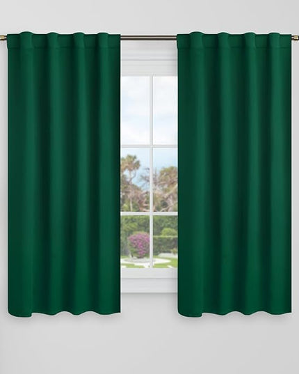 BGment Blackout Curtains 48 Inches Long for Windows - 38 x 48 inch Curtains Rod Pocket and Back Tab Thermal Insulated Room Darkening Curtains for Kitchen/Cafe Room, 2 Window Panels, Emerald