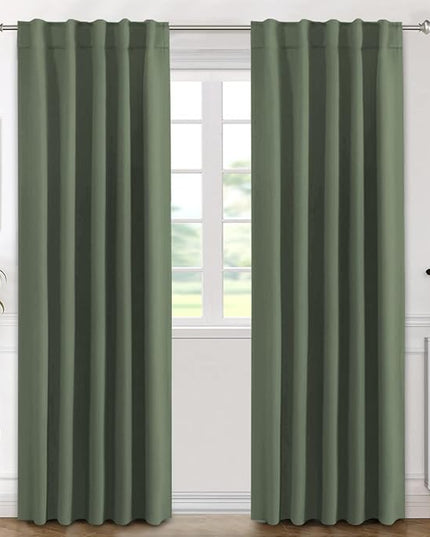 H.VERSAILTEX Blackout Curtains Thermal Insulated Window Treatment Panels Room Darkening Blackout Drapes for Living Room Back Tab/Rod Pocket Bedroom Draperies (2 Panels, Bronze Green, 42 x 84 Inch)