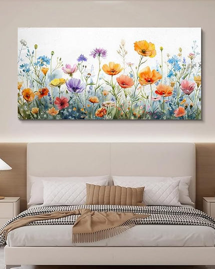Wapluam Vintage Wildflower Canvas Prints Painting Large Wall Decor For Living Room Wall Art For Bedroom Office Decoration Flowers Artworks Pictures Ready To Hang Modern Minimalism Framed Home Decor
