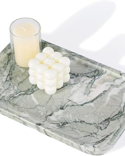 Vanity Tray, Marble Bathroom Tray Countertop, Decorative Dresser Organizer, Green Stone for Perfume Jewelry Holder Storage for Kitchen Sink(Light Green)