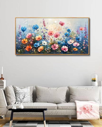 QIYILEXWART Large Wall Art For Living Room Canvas Wall Decor For Bedroom Watercolour Painting Office Decoration Colorful Flowers Wall Picture Artwork Ready To Hang Home Decor Wood Framed