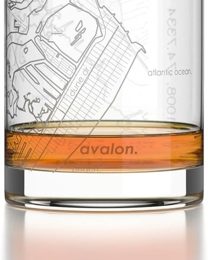 Well Told Engraved Avalon New Jersey Map Rocks Glass, Old Fashioned Glassware (11 oz, Clear) Etched Bourbon Tumbler, Gifts For Whiskey Lovers