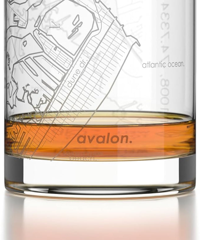 Well Told Engraved Avalon New Jersey Map Rocks Glass, Old Fashioned Glassware (11 oz, Clear) Etched Bourbon Tumbler, Gifts For Whiskey Lovers