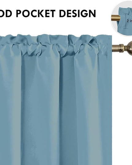 DWCN Blackout Curtains for Living Room Thermal Insulated, Energy Saving & Noise Reducing Bedroom Curtains, Stone Blue, W 42x L 63 Inch, Set of 2 Rod Pocket Curtain Panels
