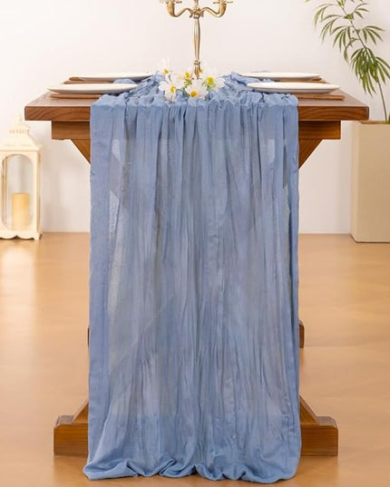 Socomi Dusty Blue Fall Thanksgiving Cheesecloth Table Runner Boho Rustic Gauze 120 inch 10FT Cheese Cloth Runner for Wedding Party Baby Shower Birthday Home Decor Holiday Decorations