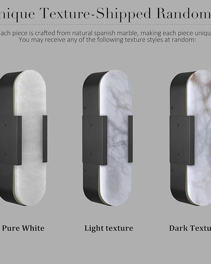 Alabaster Wall Sconce, 13.8" Natural Marble Wall Sconce, Black Alabaster Sconces Set of Two, Indoor Modern Bathroom Sconces Wall Lighting for Living Room, Bedroom, Hallway, Stairs