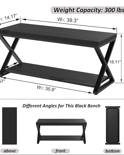 IBF Black Bench for Entryway, Black Modern Wood Bench for Bedroom Hallway Foyer, Farmhouse Entry Way Home Organizer Shoe Bench Seat with Storage Rack Indoor Under Window, 39 Inch Long