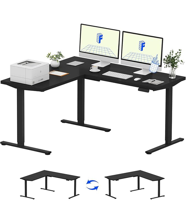 FLEXISPOT L Shaped Standing Desk, 63 x 55 Inch Electric Height Adjustable Corner Desk, Sit Stand Computer Workstation, Preset Controller, Home Office, Black Frame with Black Top