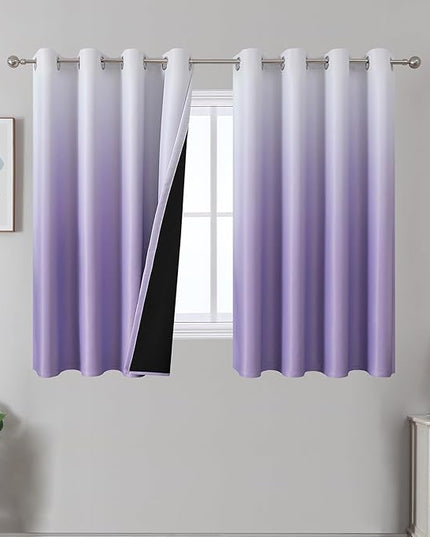 Estelar Textiler Ombre Blackout Curtains 54 Inch Long 2 Panels Set for Bedroom, Lilac and Greyish White Room Darkening Thermal Insulated Energy Saving Drapes for Kitchen, 52x54 Inch