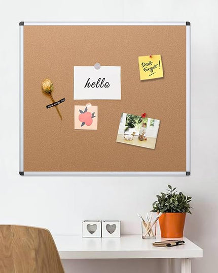 VIZ-PRO Cork Bulletin Board, 48 X 48 Inches, Wall-Mounted Corkboard with Silver Aluminium Frame for School, Office, and Home 4' X 4'