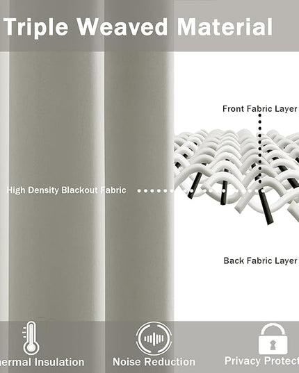 JIUZHEN Silver Grey Blackout Curtains with Tiebacks Thermal Insulated, Light Blocking and Noise Reducing Grommet Curtains for and Living Room, Set of 2 Window Curtain Panels, 70 x 96 Inch Length