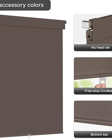 LazBlinds No Drill Blinds for Indoor Windows, Blackout Roller Shades, Cordless Window Blackout Blinds, Thermal Insulated Fabric UV Protection for Home and Office, 31.5" W x 48" H, Dark Coffee