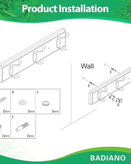 Wooden Coat Rack, Wall-Mounted Organizer for Closet, Entryway, Hallway, Foyer, Bedroom, Heavy Duty Double Hooks for Hanging Towels, Bags, Hats, Jackets, Key (Black, 3 Hooks)
