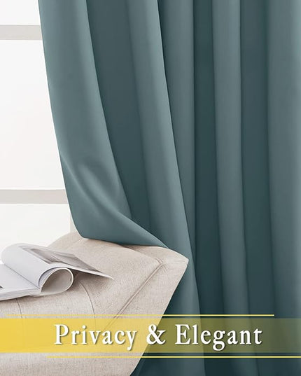 NICETOWN Blackout Curtain for Sliding Door, Patio Door Curtains, Grommet Thermal Insulated Room Divider Curtain Drape for Living Room/Bedroom (Greyish Blue, W80 x L84, 1 Panel)