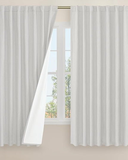 LAMIT 100% Blackout Linen Curtains 63 Inches Long, Linen Textured Living Room Farmhouse Curtains Full Room Darkening Back Tab and Rod Pocket Panels with White Liner, 2 Panels, Light Grey, 60 x 63 Inch