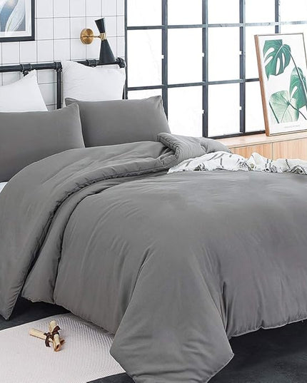 CLOTHKNOW Grey King Size Comforter Set Dark Gray Bedding Comforter Sets Soft All Season Boys Men Comforter with 2 x Pillow Cases