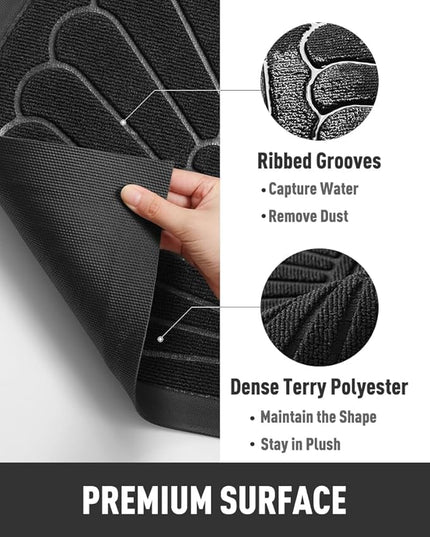 tchdio Door Mat Outdoor Indoor Entrance Doormat-Semicircular Durable Rubber Non Slip Front Door Mat for Outside Inside Entry Entryway Dirt Trapper WelcomeMat for Muddy Paws and Shoes-Black 24”x36”