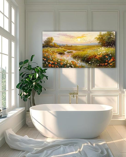 ERQINHUA Large Wall Art For Living Room Canvas Wall Decor For Bedroom Flower landscape Watercolour Painting Office Decoration Countryside Sunrise Scenery Wall Picture Printed Art Home Decor 24"X48"
