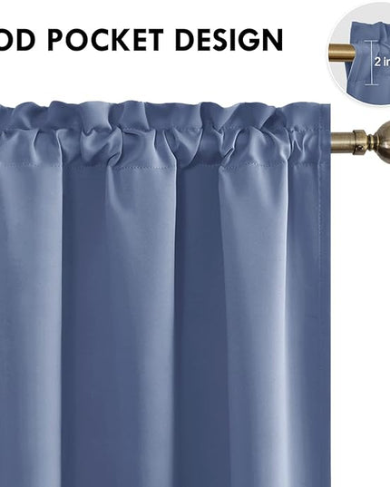 DWCN Blackout Curtains – Thermal Insulated, Energy Saving & Noise Reducing Bedroom and Living Room Curtains, Dusty Blue, W 38x L 54 Inch, Set of 2 Rod Pocket Curtain Panels