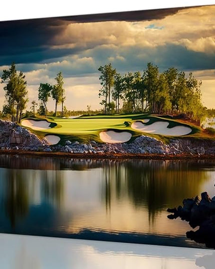 chenchenArt Sunset Landscape Golf Course Wall Art Picture Golf Course Wall Decor for Living Room Bedroom Bathroom Home Decorations Canvas Prints Framed Ready to Hang(24''H x 36''W)