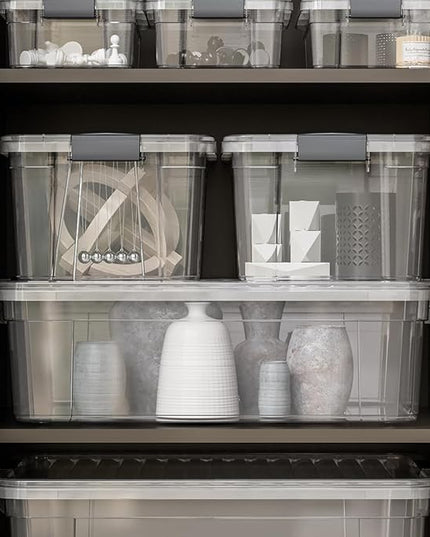 Superio Clear Storage Boxes with Lids, 26 Quart Plastic Container Bins for Organizing, Stackable Crates, BPA Free, Non Toxic, Odor Free, Organizers for Home, Office and Dorm, 6 Pack