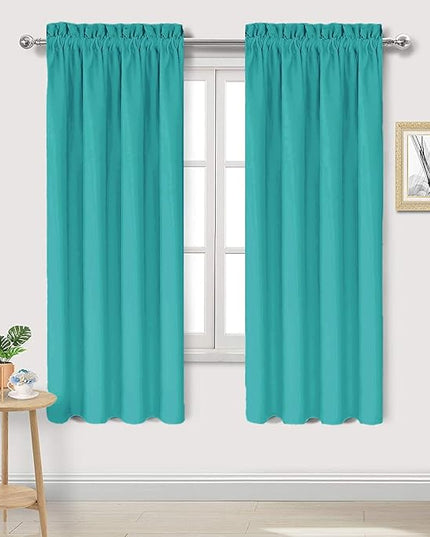 DWCN Blackout Curtains for Living Room Thermal Insulated, Energy Saving & Noise Reducing Bedroom Curtains, Peacock Blue, W 42x L 63 Inch, Set of 2 Rod Pocket Curtain Panels