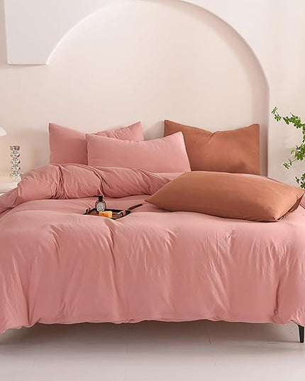 Luxlovery Pink Comforter Set Full Blush Pink Comforter Sets Solid Color Women Dusty Rose Qulits Comfy Soft Comforter Blanket Breathable Comforter Set for Women Girls