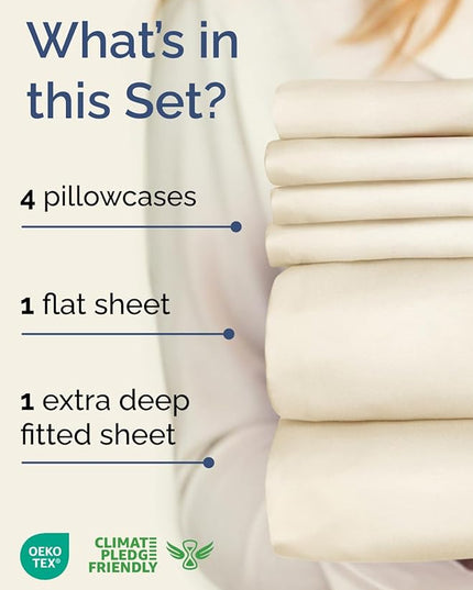 Extra Deep Queen Sheet Set - 6 Piece Breathable & Cooling Sheets - Hotel Luxury Bed Sheets Set - Easy & Secure Fit - Soft, Wrinkle Free & Comfy Sheets Set - Off White Sheet Set with Extra Deep Pockets
