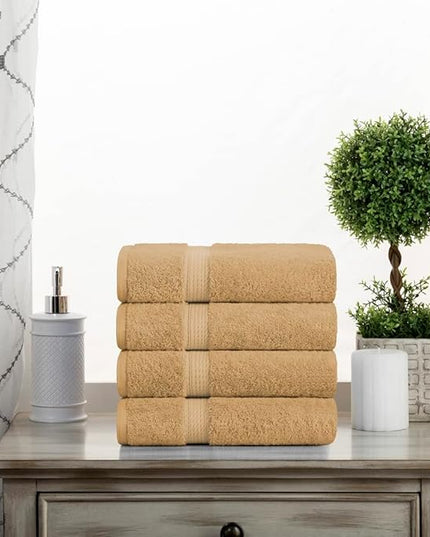 Superior Egyptian Cotton Pile Hand Towel Set of 4, Ultra Soft Luxury Towels, Thick Plush Essentials, Absorbent Heavyweight, Guest Bath, Hotel, Spa, Home Bathroom, Shower Basics, Toast