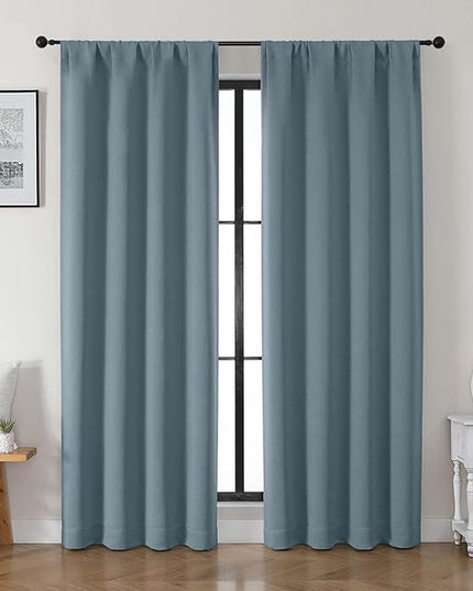 Gwine Stone Blue Blackout Curtains for Bedroom 84 inches Long 2 Panels Set, Solid Noise Reducing Thermal Insulated Blackout Curtains for Living Room with Rod Pocket, Each 40" Wx84 L