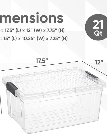 Superio Clear Storage Boxes with Lids, 21 Quart Plastic Container Bins for Organizing, Stackable Crates, BPA Free, Non Toxic, Odor Free, Organizers for Home, Office and Dorm, 6 Pack