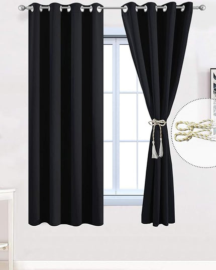 Yakamok Soft and Smooth Blackout Curtains for Bedroom - Grommet Thermal Insulated Room Darkening Curtains for Living Room, Set of 2 Panels (52W x 72L Inch, Black)