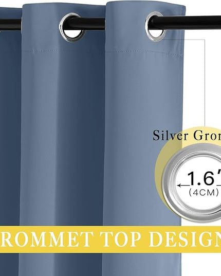 NICETOWN Blackout Stone Blue Curtain for Sliding Door, Grommet Room Divider French Door Curtain Wide Window Treatment Sound Reducing Thermal Drapes for Bedroom/Living Room (1 Panel, W80 x L95)