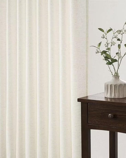 Topfinel 105 Inch Curtains 1 Panels Set,Two Packs Pinch Pleat Back Tab Linen Window Semi Sheer Privacy Thick Decorative Curtain Drapes for Living Room Bedroom,60x105 in Long,Ivory/Natural
